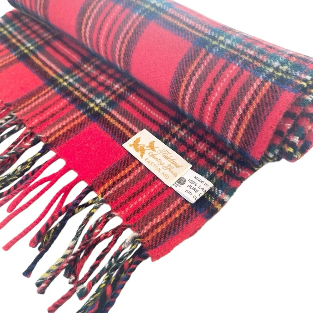 Vintage Red Tartan Plaid 100% Lambswool Scarf Made in Scotland